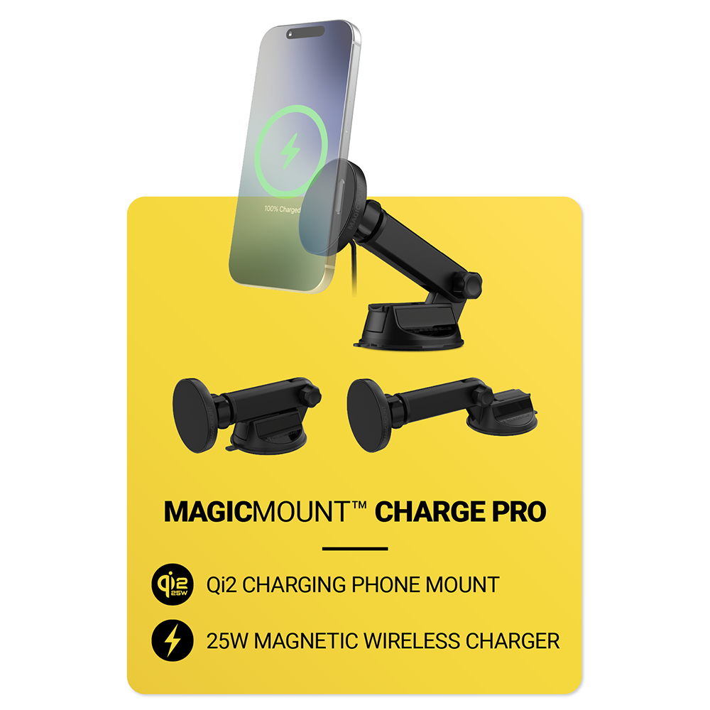 Scosche MPQTRWDA-SP MagicMount Charge Pro Flip Qi2.2 (25W) Magnetic Wireless Charging Phone Mount – Black