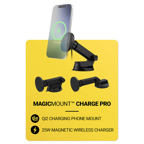 Scosche MPQTRWDA-SP MagicMount Charge Pro Flip Qi2.2 (25W) Magnetic Wireless Charging Phone Mount – Black