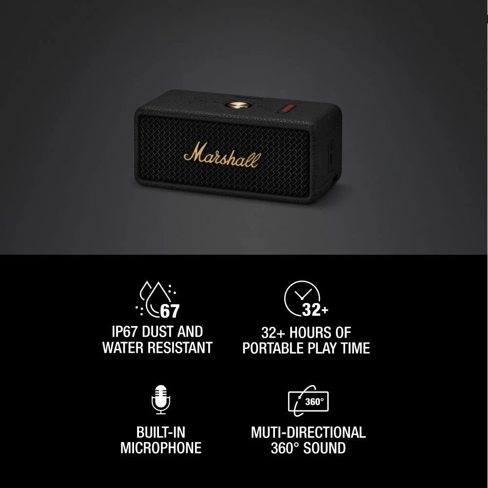 Marshall Emberton III Portable Bluetooth Speaker (Black & Brass)