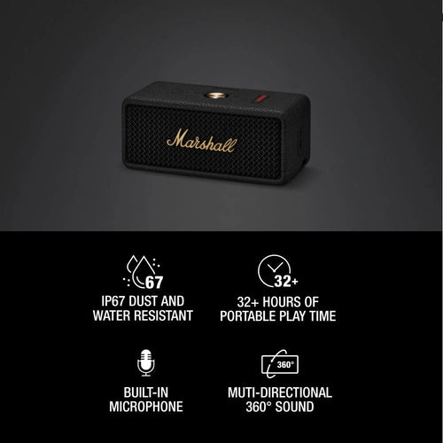 Marshall Emberton III Portable Bluetooth Speaker (Black & Brass)