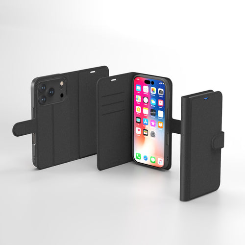 Nbrandz/N-Folio-iPhone 17 Pro Black Folio Leather Wallet Case