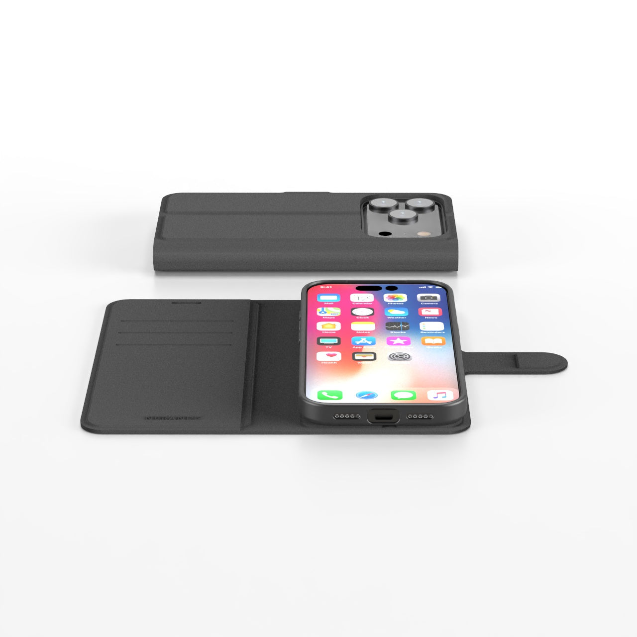 Nbrandz/N-Folio-iPhone 17 Pro Black Folio Leather Wallet Case