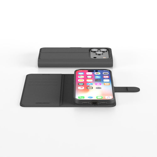 Nbrandz/N-Folio-iPhone 17 Pro Black Folio Leather Wallet Case