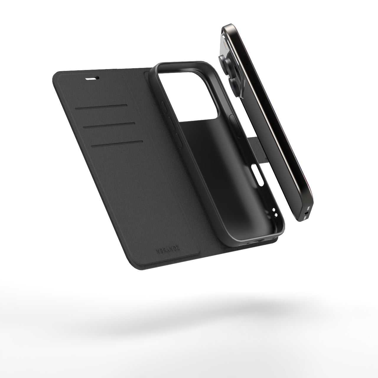 Nbrandz/N-Folio-iPhone 17 Pro Black Folio Leather Wallet Case