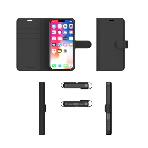 Nbrandz/N-Folio-iPhone 17 Pro Black Folio Leather Wallet Case