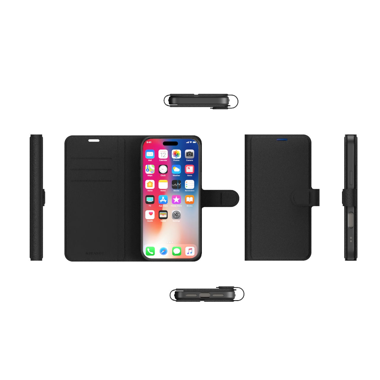 Nbrandz/N-Folio-iPhone 17 Pro Max Black Folio Leather Wallet Case