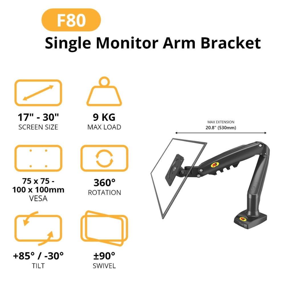 Northbayou F80 Single Monitor Arm (Charcoal Matt)