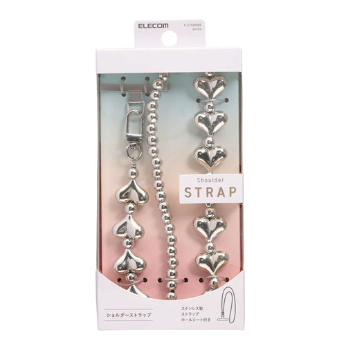 Elecom P-STSDH1BEHSV Smartphone Shoulder Strap Silver Heart Light Weight Reduce Shoulder Strain