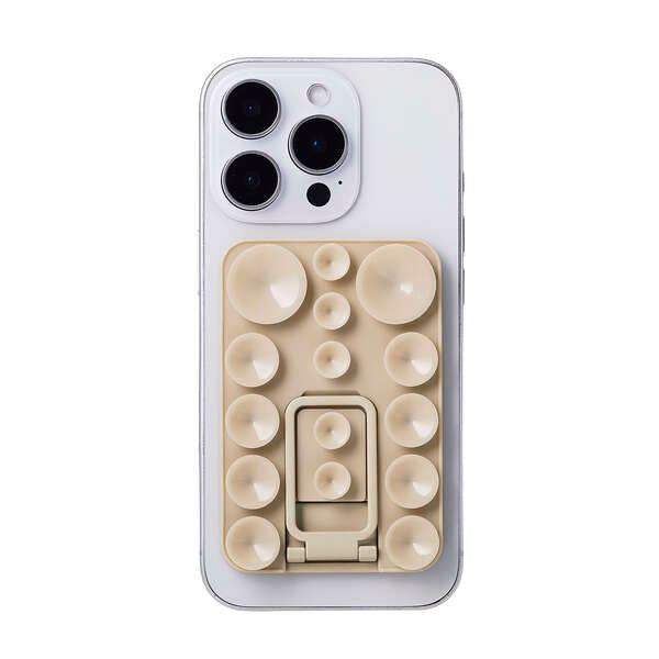 Elecom P-TKPTMAGS01BG Takopita Stand Suction Cup Silicone Pad Magnetic Adhesion Square (Beige)