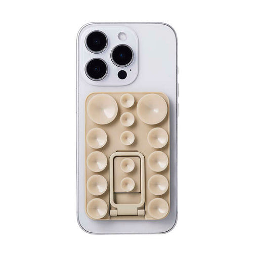 Elecom P-TKPTMAGS01BG Takopita Stand Suction Cup Silicone Pad Magnetic Adhesion Square (Beige)