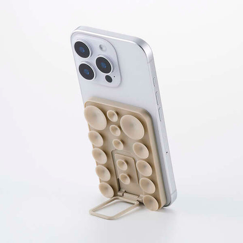 Elecom P-TKPTMAGS01BG Takopita Stand Suction Cup Silicone Pad Magnetic Adhesion Square (Beige)