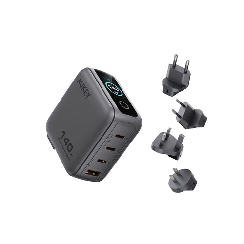 Aukey PA-B10U Nova PinS 140W GaN Wall Charger with Interchangeable Plugs (Grey)