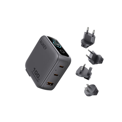 Aukey PA-B9U Nova PinS 100W GaN Wall Charger with Interchangeable Plugs (Grey)