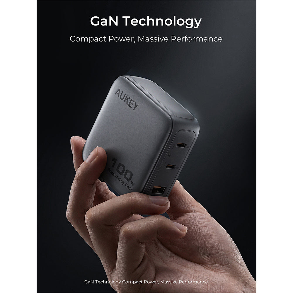 Aukey PA-B9 Nova Pin 100W GaN Fast Charging Wall Charger (Grey)