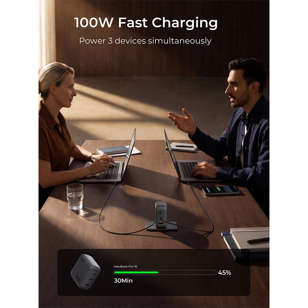 Aukey PA-B9 Nova Pin 100W GaN Fast Charging Wall Charger (Grey)