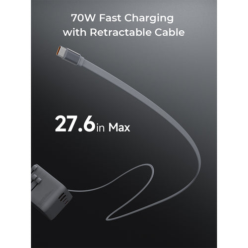 Aukey PA-TA14 Globe Reel 70W GaN Universal Adapter with Retractable Cable - Gray