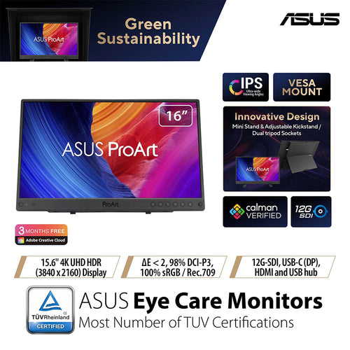 Asus ProArt PA16USV - 15.6 UHD IPS HDMI USB-C Professional Portable Monitor