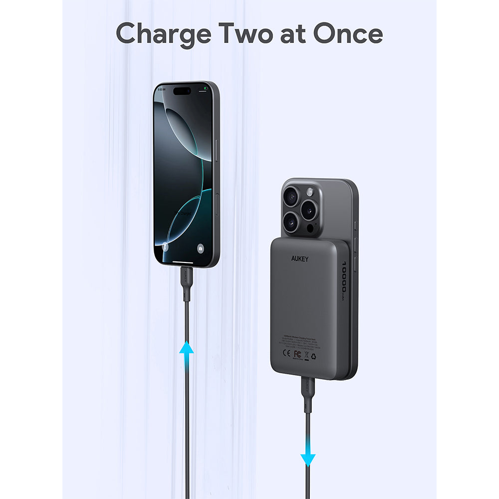 Aukey PB-MS04 MagFusion Slim 10000mAh Magnetic Wireless Charging Power Bank (CCC-Certified) - Gray
