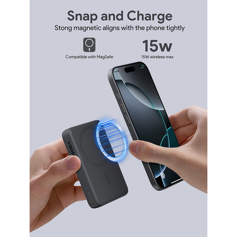Aukey PB-MS04 MagFusion Slim 10000mAh Magnetic Wireless Charging Power Bank (CCC-Certified) - Gray
