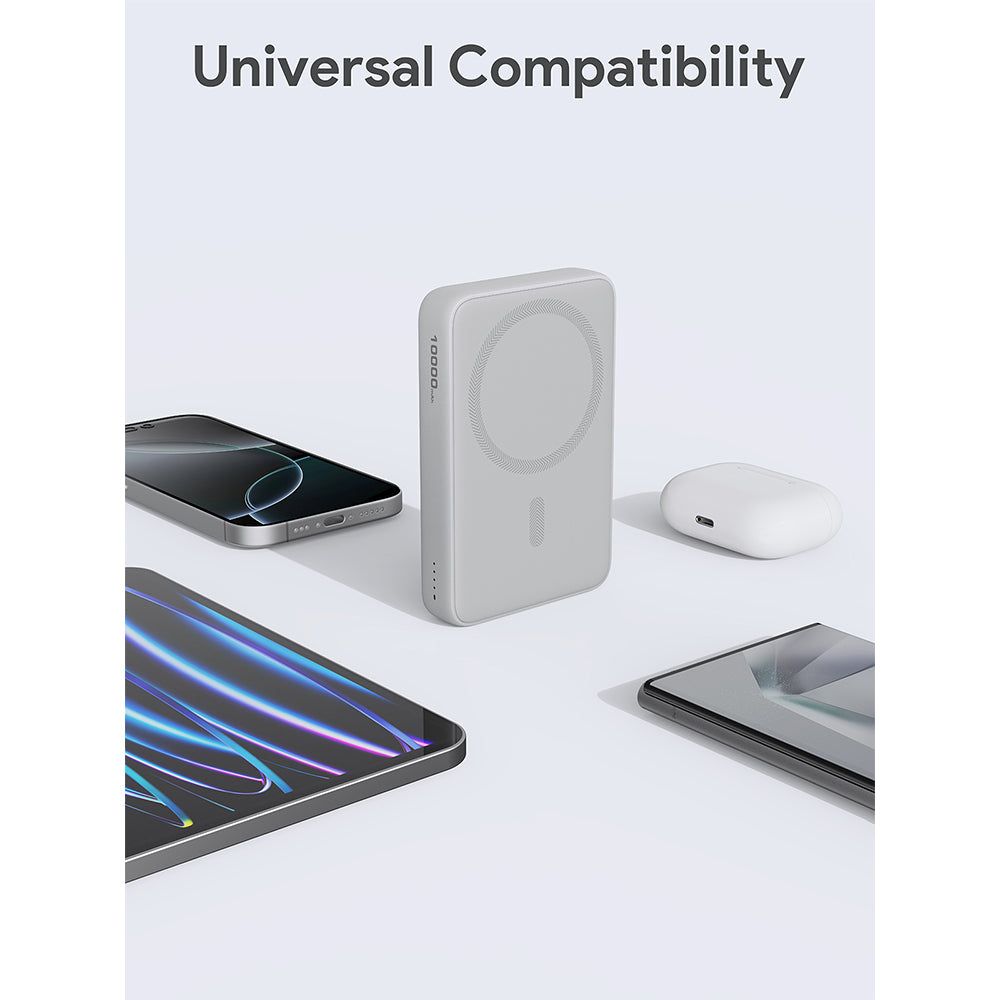 Aukey PB-MS04 MagFusion Slim 10000mAh Magnetic Wireless Charging Power Bank (CCC-Certified) - Frost White