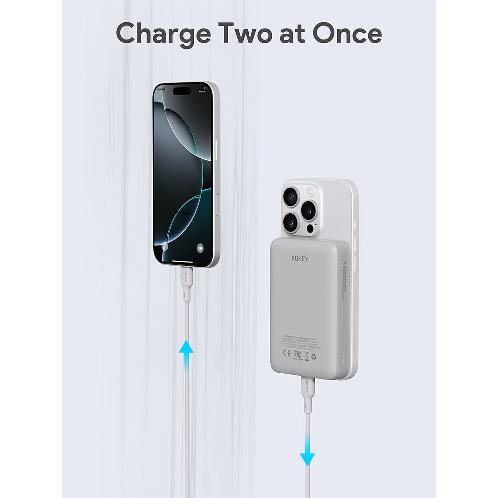Aukey PB-MS04 MagFusion Slim 10000mAh Magnetic Wireless Charging Power Bank (CCC-Certified) - Frost White