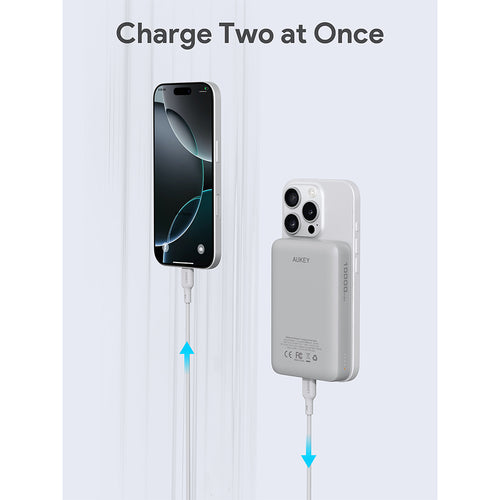 Aukey PB-MS04 MagFusion Slim 10000mAh Magnetic Wireless Charging Power Bank (CCC-Certified) - Frost White