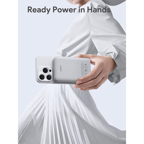 Aukey PB-MS04 MagFusion Slim 10000mAh Magnetic Wireless Charging Power Bank (CCC-Certified) - Frost White