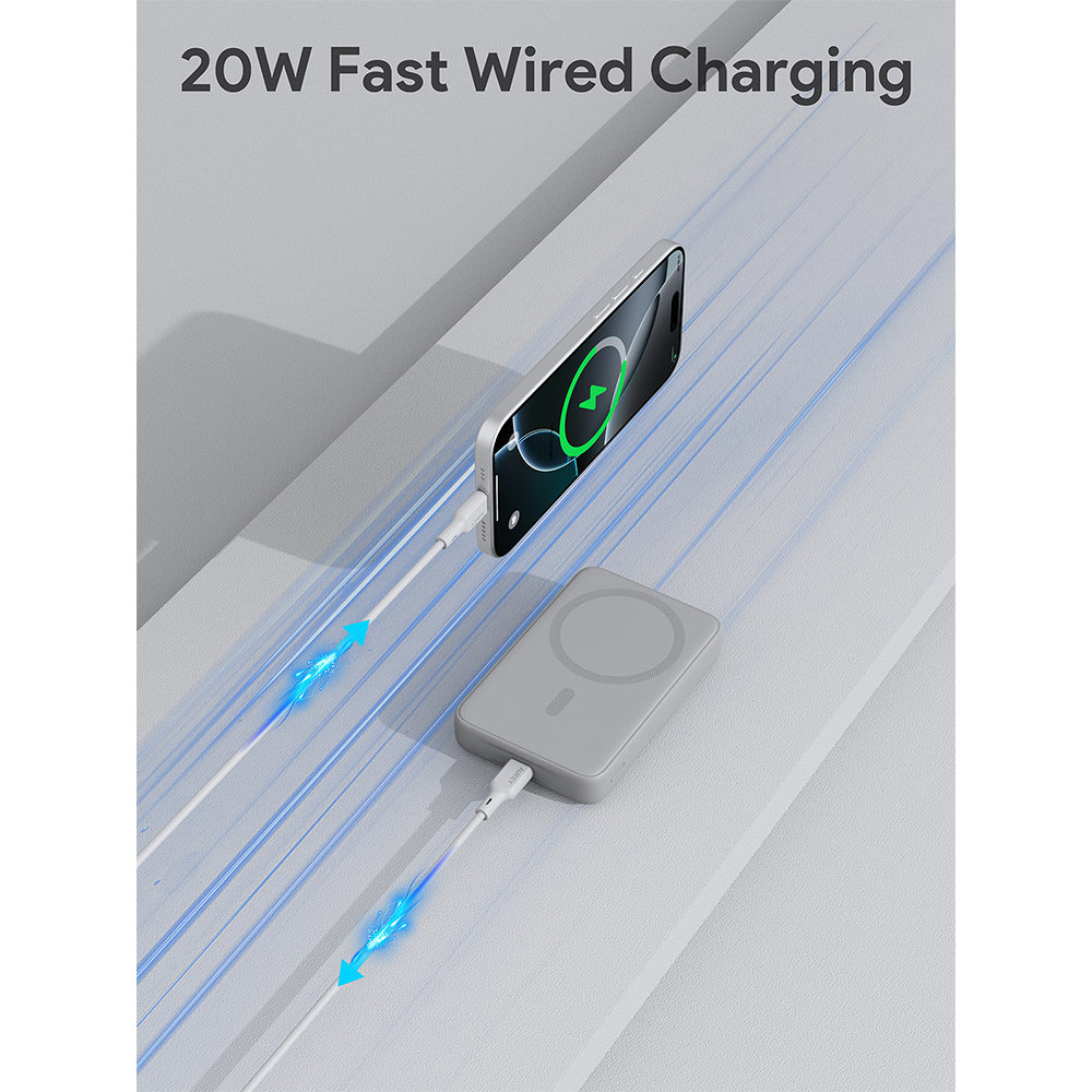 Aukey PB-MS04 MagFusion Slim 10000mAh Magnetic Wireless Charging Power Bank (CCC-Certified) - Frost White