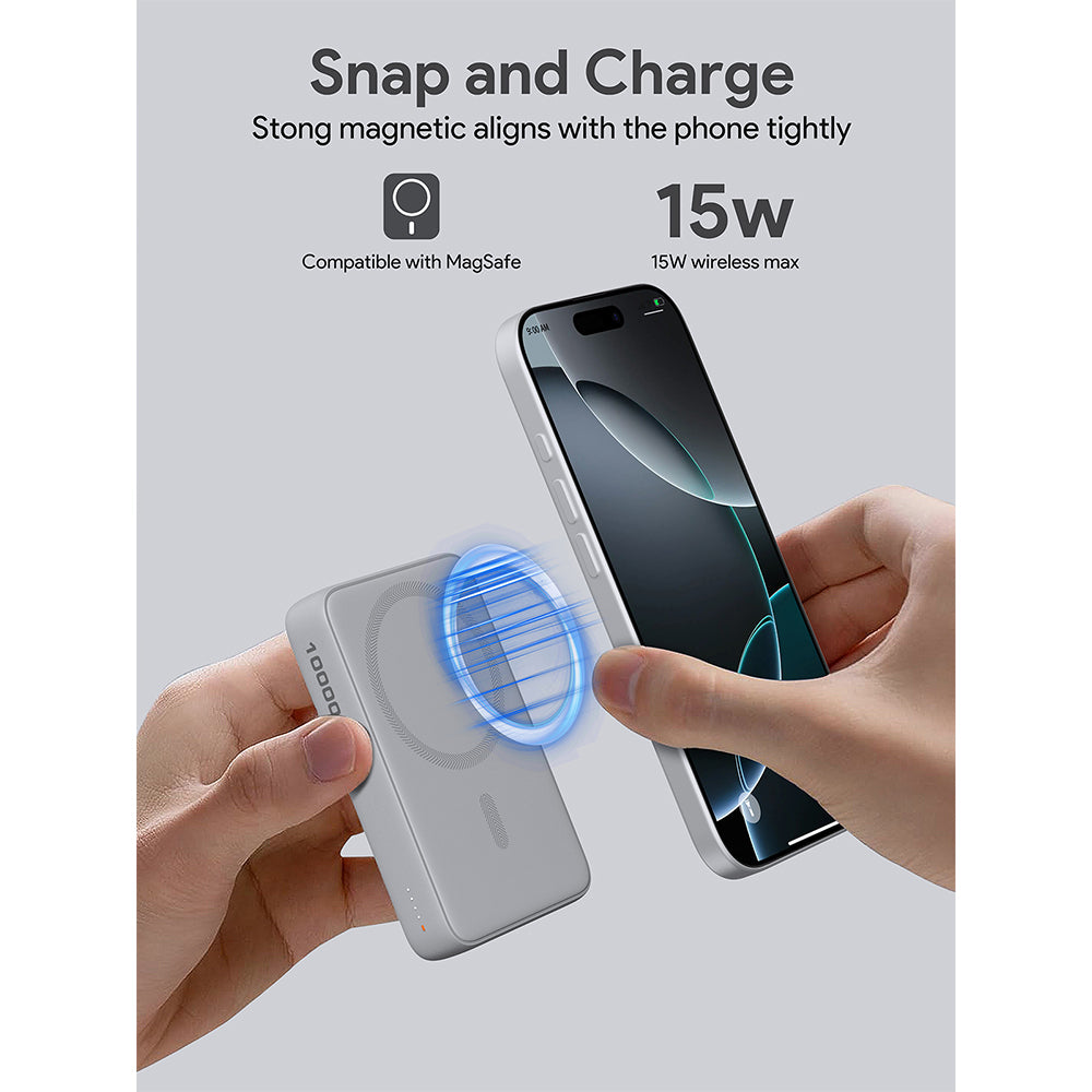 Aukey PB-MS04 MagFusion Slim 10000mAh Magnetic Wireless Charging Power Bank (CCC-Certified) - Frost White