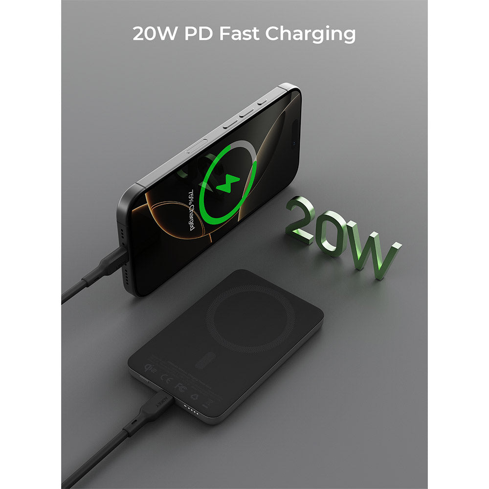 Aukey PB-MS07A MagFusion M 5,000mAh Qi2 Magnetic Wireless Power Bank (CCC-Certified) - Dark Gray