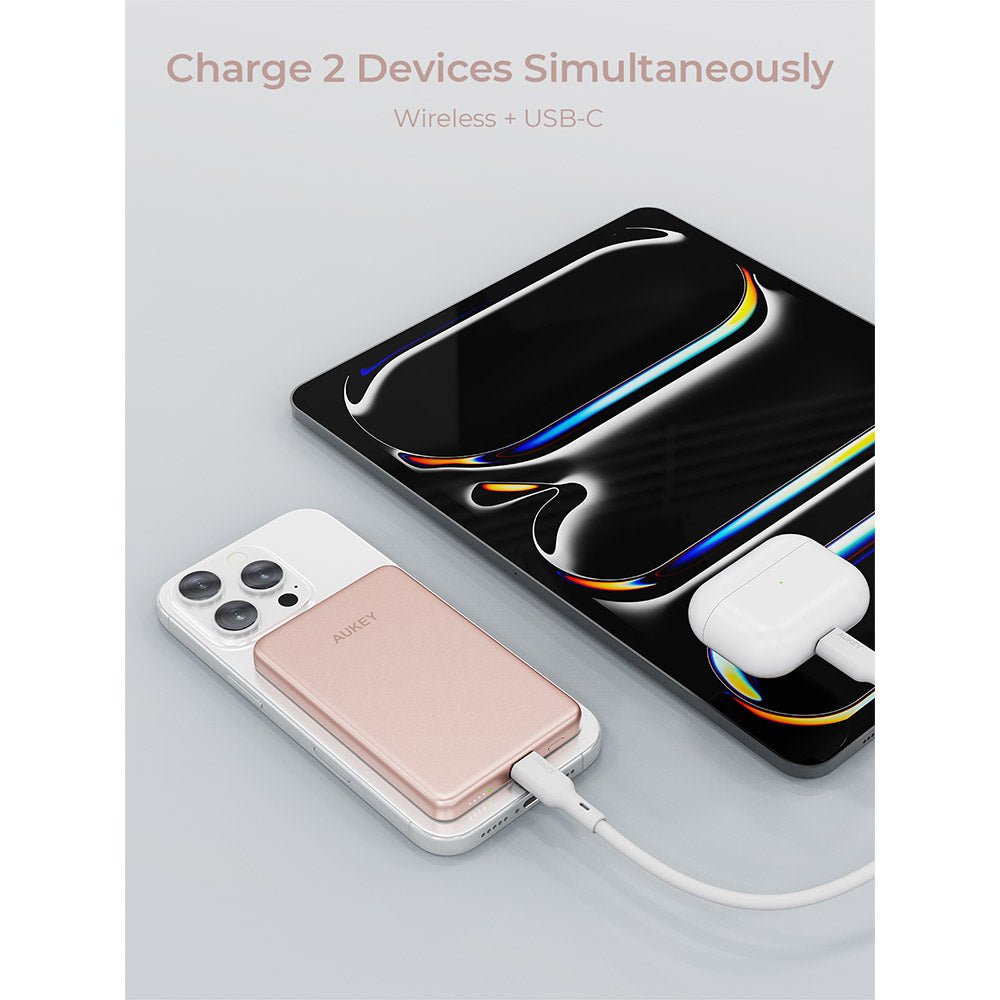 Aukey PB-MS07A MagFusion M 5,000mAh Qi2 Magnetic Wireless Power Bank (CCC-Certified) - Dawn Peach