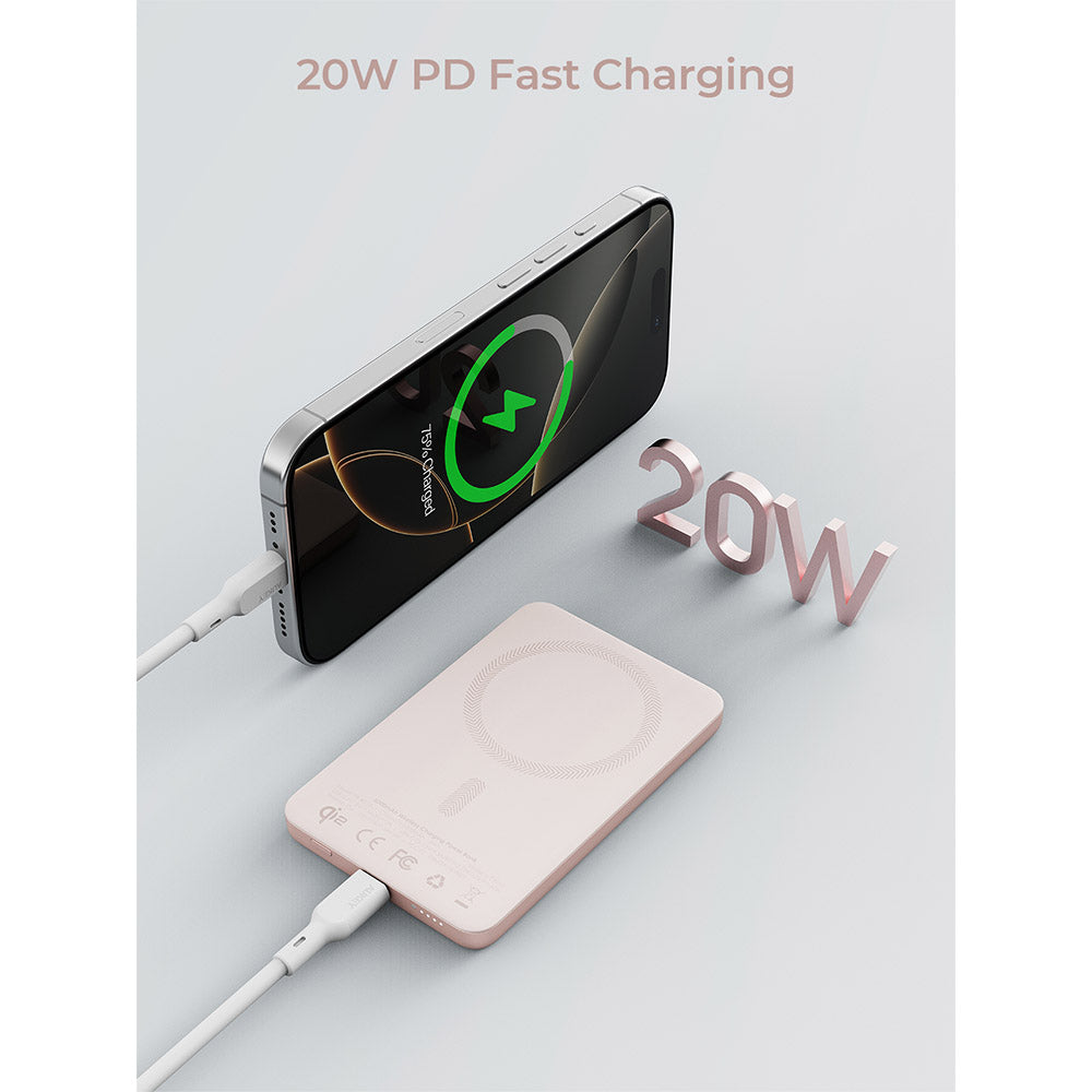 Aukey PB-MS07A MagFusion M 5,000mAh Qi2 Magnetic Wireless Power Bank (CCC-Certified) - Dawn Peach