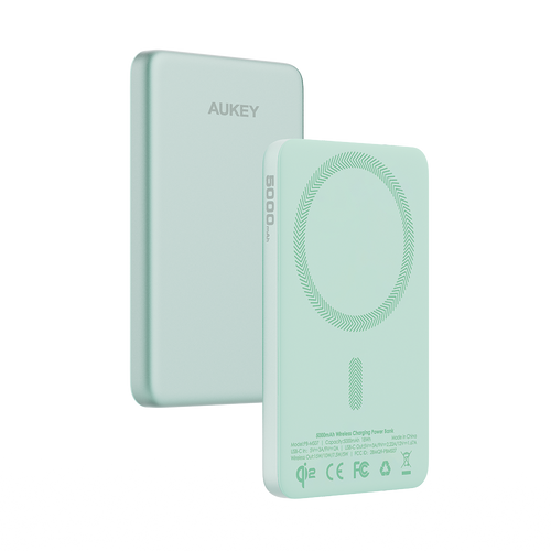 Aukey PB-MS07A MagFusion M 5,000mAh Qi2 Magnetic Wireless Power Bank (CCC-Certified) - Mint Blue