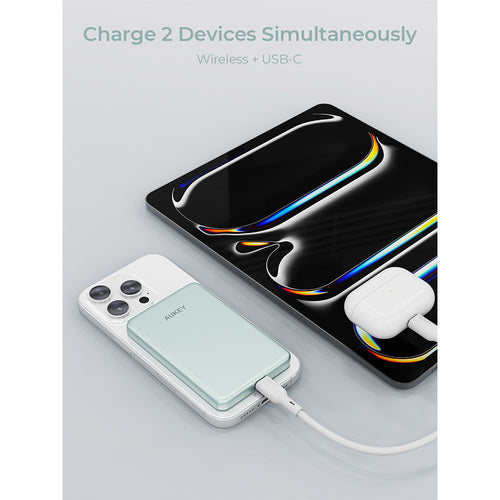 Aukey PB-MS07A MagFusion M 5,000mAh Qi2 Magnetic Wireless Power Bank (CCC-Certified) - Mint Blue