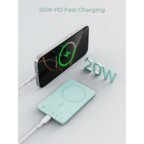 Aukey PB-MS07A MagFusion M 5,000mAh Qi2 Magnetic Wireless Power Bank (CCC-Certified) - Mint Blue