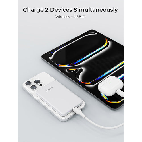 Aukey PB-MS07A MagFusion M 5,000mAh Qi2 Magnetic Wireless Power Bank (CCC-Certified) - Silver White