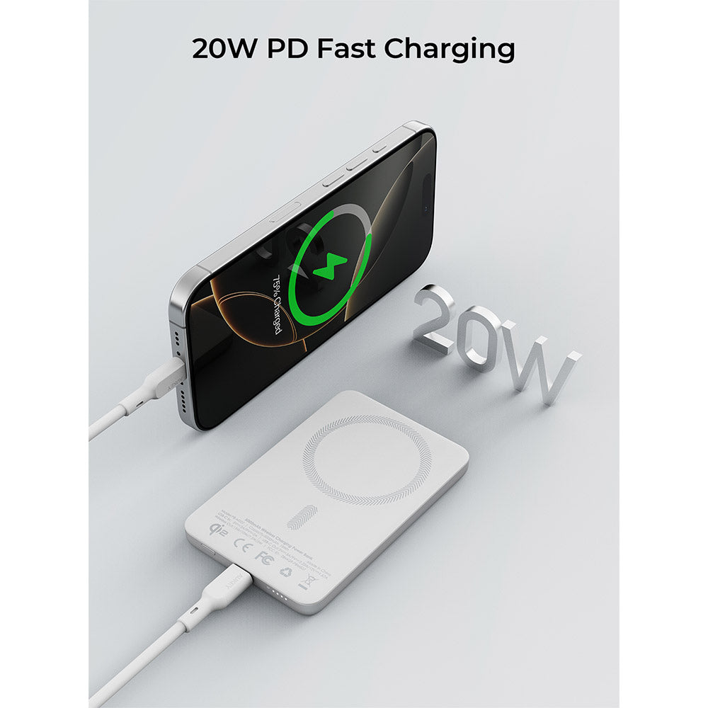 Aukey PB-MS07A MagFusion M 5,000mAh Qi2 Magnetic Wireless Power Bank (CCC-Certified) - Silver White