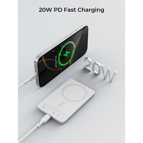 Aukey PB-MS07A MagFusion M 5,000mAh Qi2 Magnetic Wireless Power Bank (CCC-Certified) - Silver White