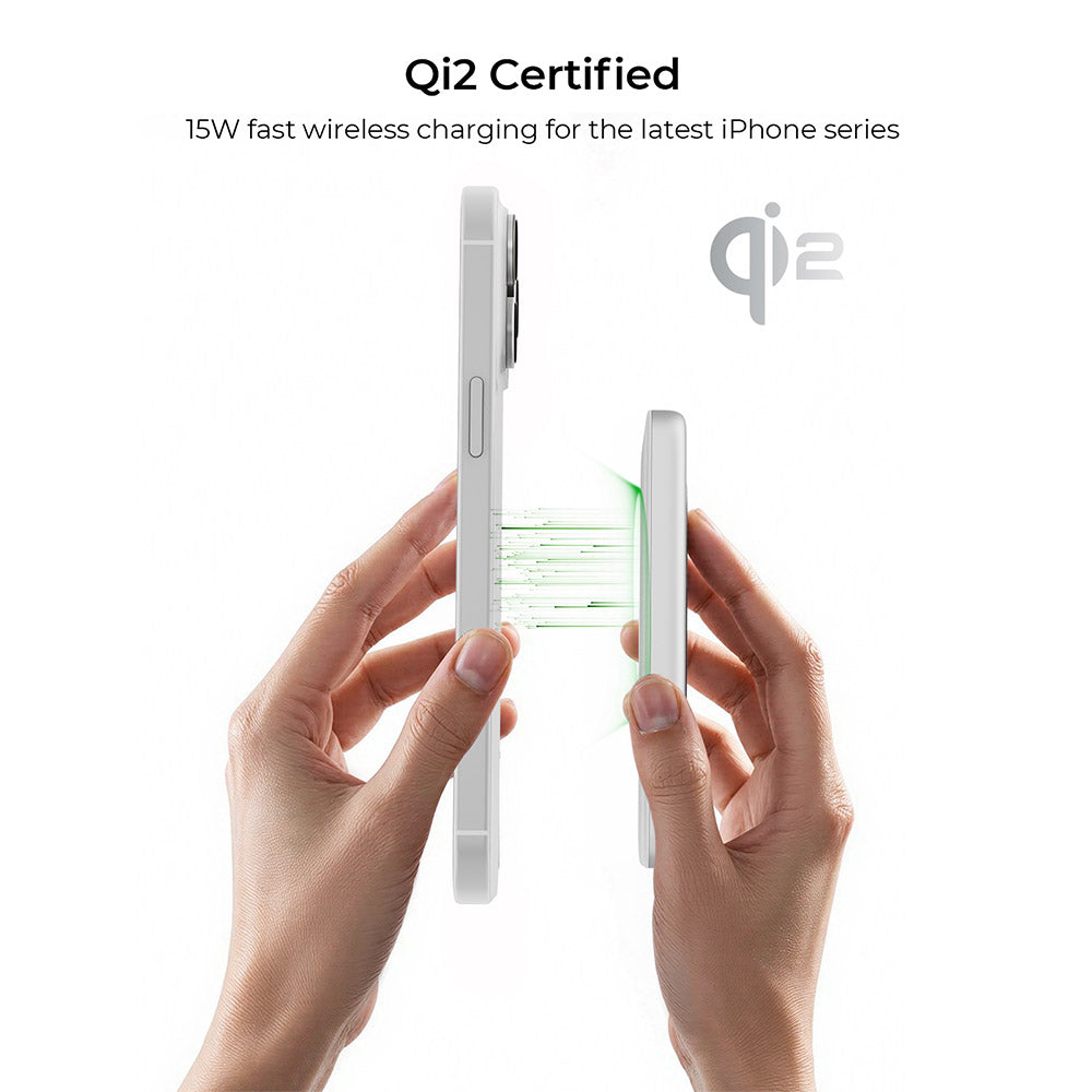 Aukey PB-MS07A MagFusion M 5,000mAh Qi2 Magnetic Wireless Power Bank (CCC-Certified) - Silver White