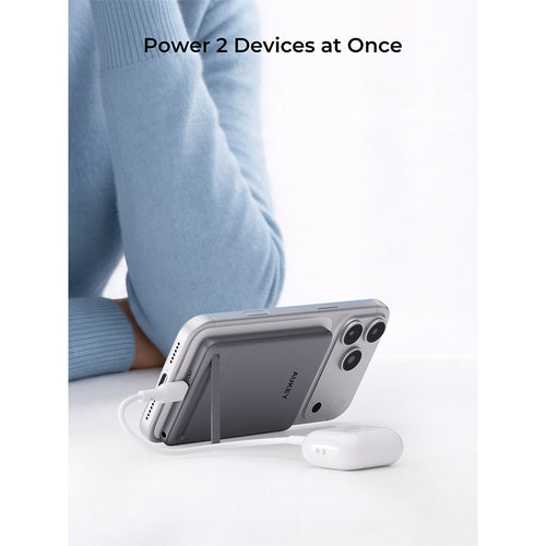 Aukey PB-MS15 MagFusion Vista 5,000mAh 20W Qi2 Magnetic Wireless Charging Power Bank - Grey