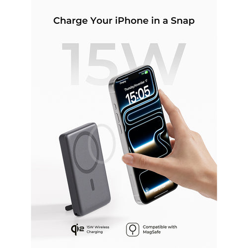 Aukey PB-MS16 MagFusion Vista 10,000mAh 30W Qi2 Magnetic Wireless Charging Power Bank - Grey