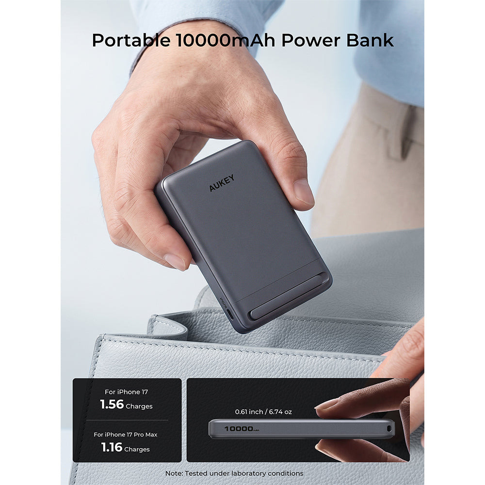 Aukey PB-MS16 MagFusion Vista 10,000mAh 30W Qi2 Magnetic Wireless Charging Power Bank - Grey