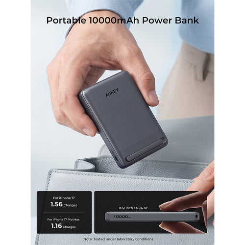 Aukey PB-MS16 MagFusion Vista 10,000mAh 30W Qi2 Magnetic Wireless Charging Power Bank - Grey