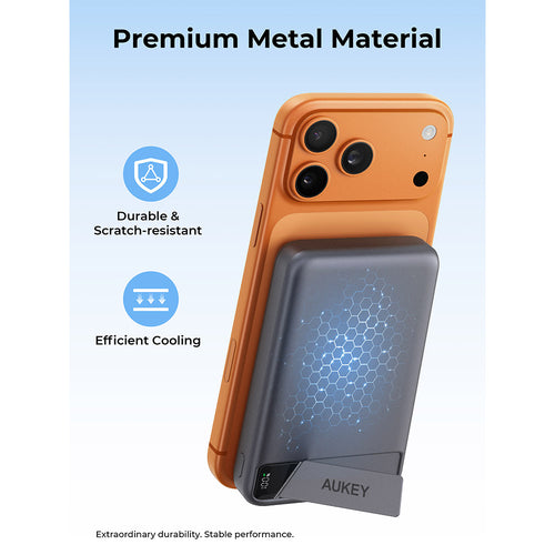 AUKEY PB-MS20 MagFusion Vista 10,000mAh 15W Magnetic Wireless Charging Power Bank - Silver
