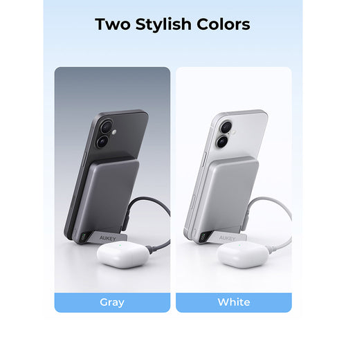 AUKEY PB-MS20 MagFusion Vista 10,000mAh 15W Magnetic Wireless Charging Power Bank - Silver