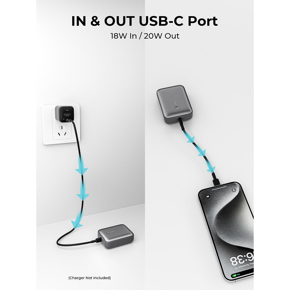 Aukey PB-Y55 Spark Mini 10,000mAh 20W Fast Charging Mini Power Bank (CCC-Certified) - Gray