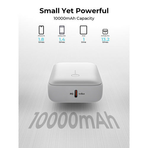 Aukey PB-Y55 Spark Mini 10,000mAh 20W Fast Charging Mini Power Bank (CCC-Certified) - Frost White