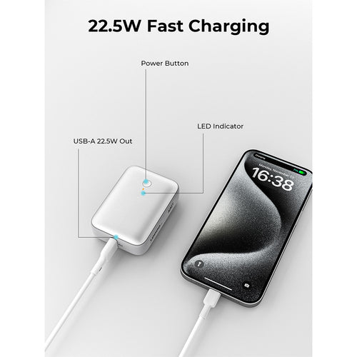 Aukey PB-Y55 Spark Mini 10,000mAh 20W Fast Charging Mini Power Bank (CCC-Certified) - Frost White