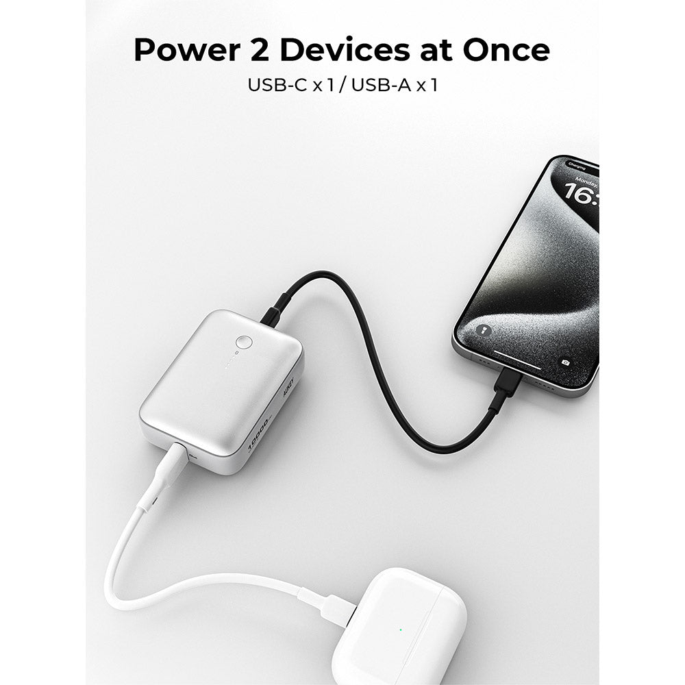 Aukey PB-Y55 Spark Mini 10,000mAh 20W Fast Charging Mini Power Bank (CCC-Certified) - Frost White