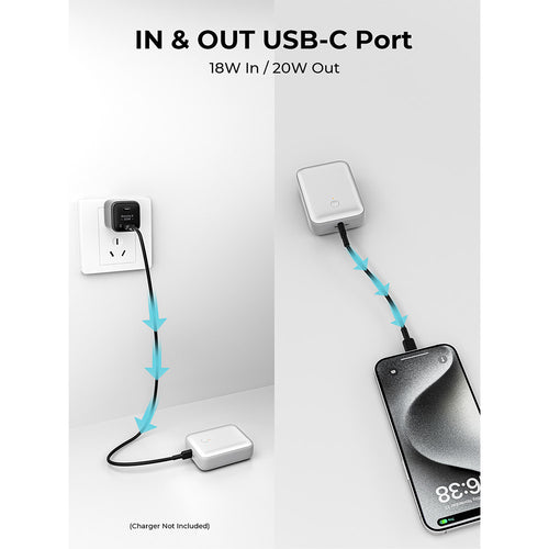 Aukey PB-Y55 Spark Mini 10,000mAh 20W Fast Charging Mini Power Bank (CCC-Certified) - Frost White